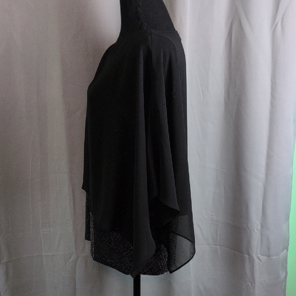 Chico's Black Layered Asymmetrical 3/4 Sleeve Top - Picture 3 of 6